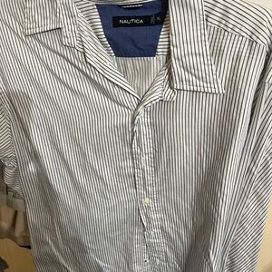 Nautica Men's Pinstripe Button Down Shirt - Blue and White